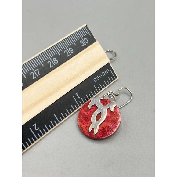 Sponge Coral Earrings Sterling Silver Apple Coral Round Pierced Dangles Drops - Picture 5 of 5